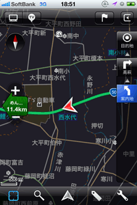 MapFan for iPhone 夜ナビ画面